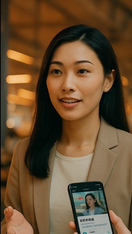 asian business woman speaking confidently